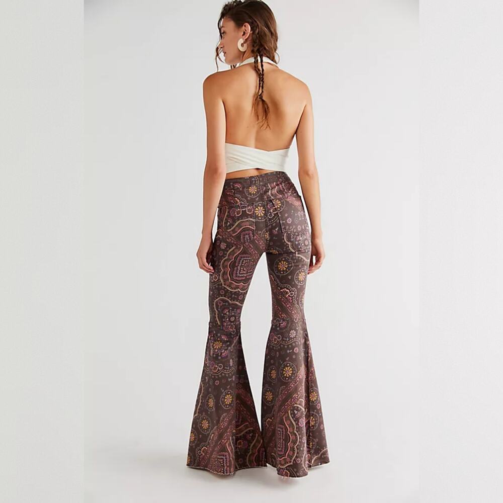 We The Free People Just Float On Printed Flare Jeans - Chocolate Combo - 28 - Picture 3 of 10